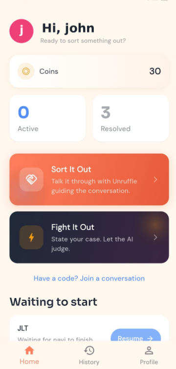 Unruffle app screen 1